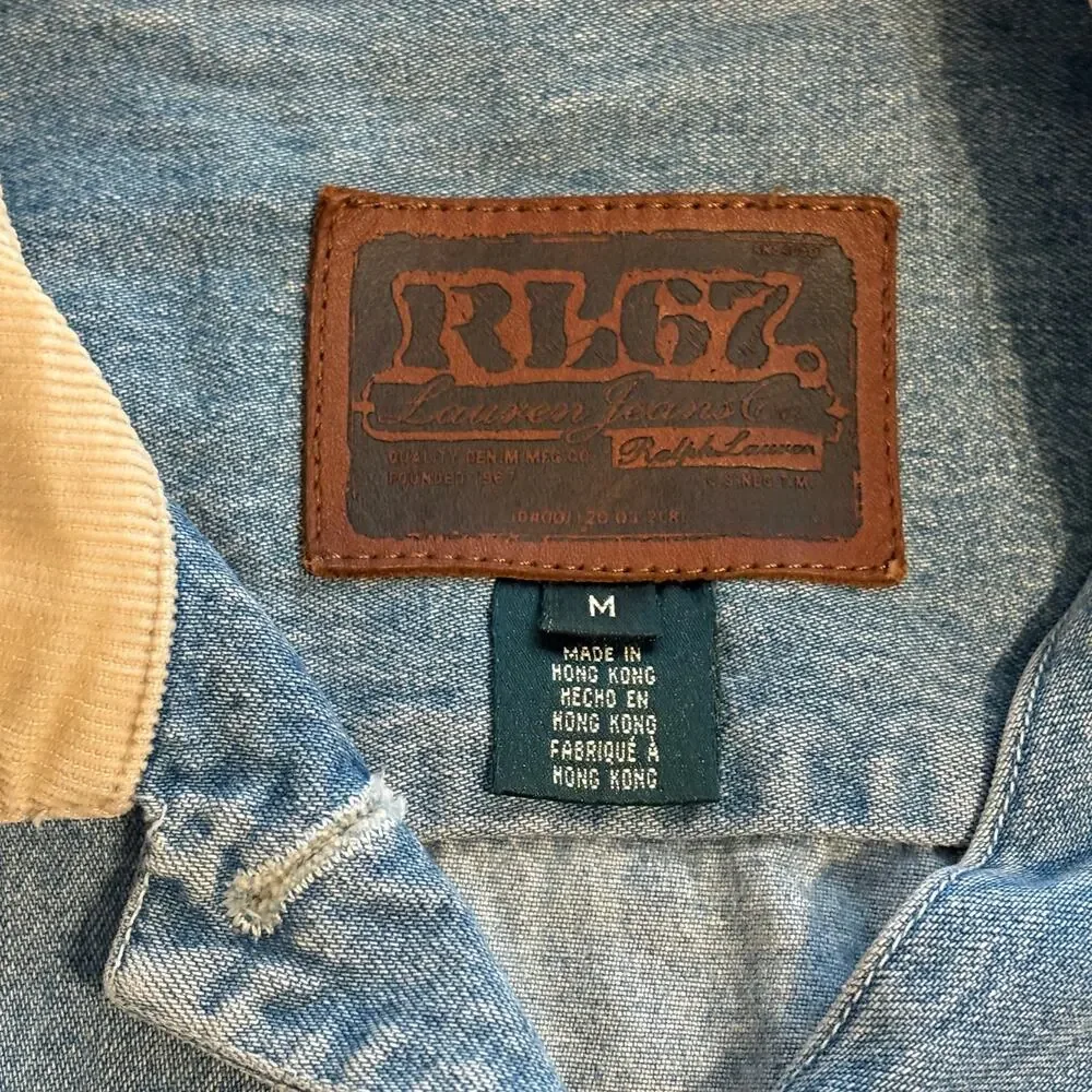 RL67 Ralph Lauren Denim Vest Corduroy Collar Cowgirl Western Cowgirlcore M